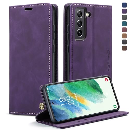 CaseMe Handyhülle für Samsung Galaxy S21 FE 5G Hülle Premium Leder Klappbar Tasche Flip Case Magnet Kartenfach Standfunktion Klapphülle Schutzhülle für Samsung S21 FE 6,4'' - Lila von CaseMe