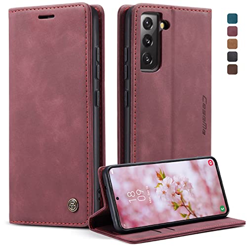 CaseMe Handyhülle für Samsung Galaxy S22 5G Hülle Premium Leder Klappbar Flip Case Magnet Kartenfach Standfunktion Tasche Schutzhülle für Samsung Galaxy S22 5G (6.1 Zoll) - Weinrot von CaseMe