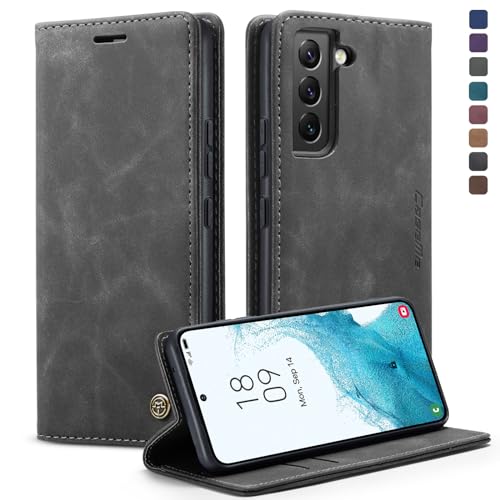 CaseMe Handyhülle für Samsung Galaxy S22 5G Hülle Premium Leder Klappbar Tasche Flip Case Magnet Kartenfach Standfunktion Klapphülle Schutzhülle für Samsung Galaxy S22 6,1'' - Grau von CaseMe