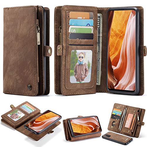 CaseMe Leder Brieftasche Hülle für Samsung Galaxy A71 4G, Handgemacht 2in1 Abnehmbarer Flip Reißverschluss Etui mit Card Slots und magnetischer Back Cover Fall für Samsung Galaxy A71 4G von CaseMe