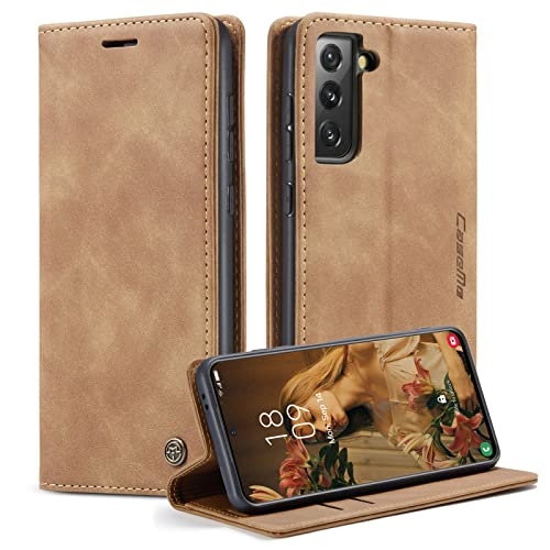 CaseMe Handyhülle für Samsung Galaxy S21 5G Hülle Premium Leder Klappbar Flip Case Magnet Kartenfach Standfunktion Tasche Schutzhülle für Samsung Galaxy S21 5G (6.2 Zoll) - Braun von CaseMe