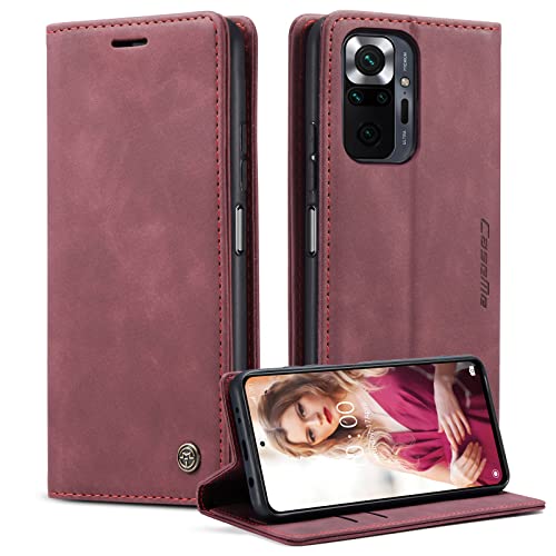 caseme Handyhülle für Xiaomi Redmi Note 10 Pro/Note 10 Pro Max Hülle Premium Leder Klappbar Flip Case Magnet Kartenfach Standfunktion Tasche Schutzhülle für Redmi Note 10 Pro/Note 10 Pro Max - Weinrot von CaseMe