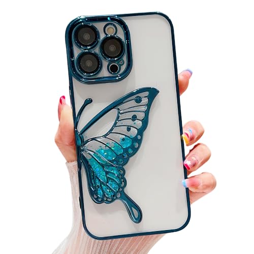 Casechics Kompatibel mit iPhone-Hülle, Glitzer, galvanisiert, Schmetterling, flüssiger Sand, klarer Kameralinsenschutz, weich, stoßfest, Schutzhülle für iPhone 16 Pro Max (Grün, iPhone 16 Pro Max) von Casechics