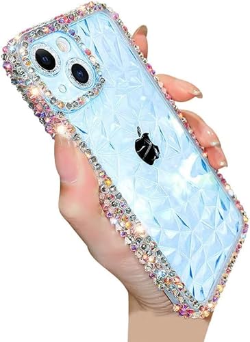 Casechics Schutzhülle für iPhone 16 Pro Max, luxuriöser Kristallglitzer, glitzernd, Diamantmuster, Kameralinsenschutz, klar, weich, stoßfest, Blau von Casechics