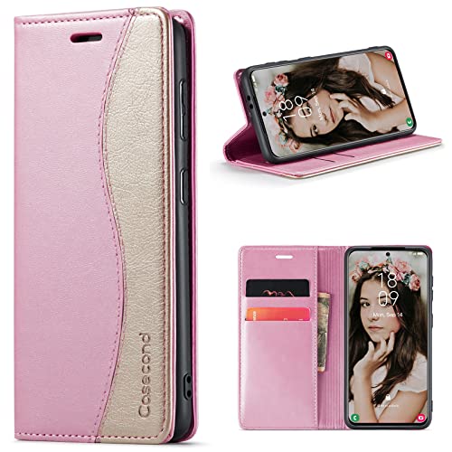 Casecond für Samsung Galaxy A03s Hülle Handyhülle Leder Flip Wallet Case Magnet Magnetisch Klappbar Kartenfach Klapphülle Lederhülle für Männer Frauen RFID Schutz Schutzhülle Rose Gold und Gold von Casecond