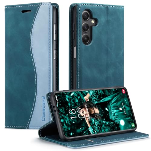 Casecond für Samsung Galaxy A15 5G/4G Hülle Handyhülle Leder Flip Case Magnet Magnetisch Klappbar Klapphülle Wallet Wallet Lederhülle RFID Schutzhülle Blaugrün von Casecond