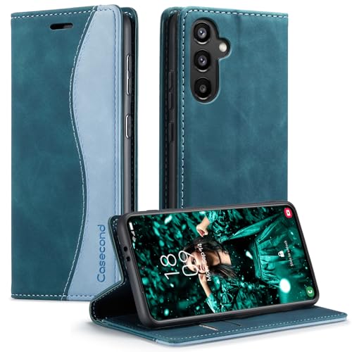 Casecond für Samsung Galaxy A34 5G Hülle Handyhülle Leder Flip Case Magnet Magnetisch Klappbar Kartenfach Klapphülle Wallet Wallet Lederhülle für Männer Frauen RFID Schutzhülle Blaugrün von Casecond