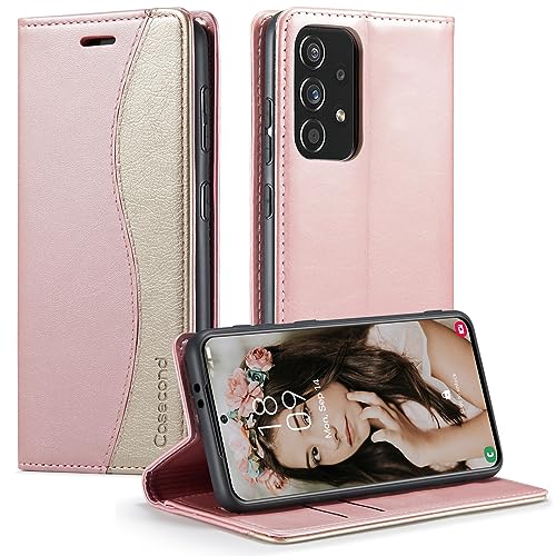 Casecond für Samsung Galaxy S22 Ultra 5G Hülle Handyhülle Leder Flip Case Magnet Magnetisch Klappbar Kartenfach Klapphülle Wallet Lederhülle für Männer Frauen RFID Schutzhülle Rose Gold und Gold von Casecond