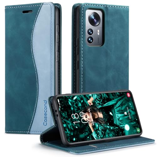 Casecond für Xiaomi 12 Lite 5G Hülle Handyhülle Leder Flip Case Magnet Magnetisch Klappbar Kartenfach Klapphülle Wallet Wallet Lederhülle für Männer Frauen RFID Schutzhülle Blaugrün von Casecond