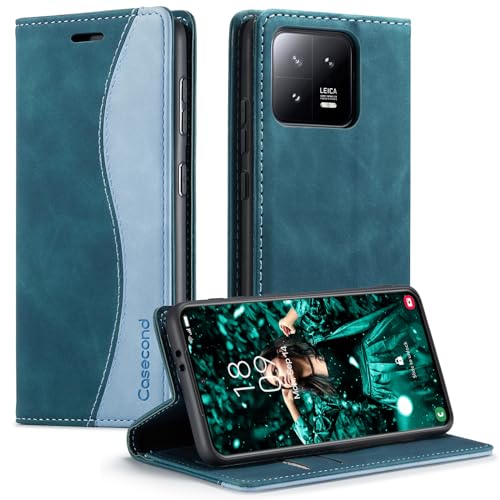 Casecond für Xiaomi 13 5G Hülle Handyhülle Leder Flip Case Magnet Magnetisch Klappbar Klapphülle Wallet Wallet Lederhülle RFID Schutzhülle Blaugrün von Casecond