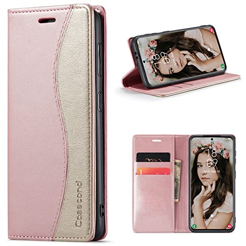 Casecond für Xiaomi Redmi Note 12 Pro+ Plus 5G Hülle (Nicht für Note 12 Pro 5G) Handyhülle Leder Flip Case Magnet Magnetisch Klappbar Klapphülle Wallet Lederhülle RFID Schutzhülle Rose Gold und Gold von Casecond