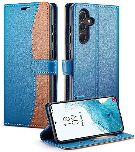 Casecret Handyhülle für Samsung Galaxy A34 5G Hülle Premium Leder Klappbar Flip Case Wallet Magnet Magnetisch Kartenfach Klapphülle RFID Schutzhülle Lederhülle für A34 5G Blau und Braun von Casecret