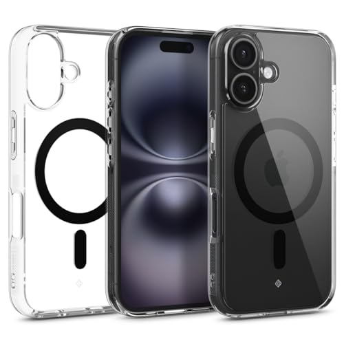 Caseology Capella Mag für iPhone 16 Hülle [Ultraklar] Magnetischer Fallschutz in Militärqualität mit seitlichem Griffmuster, Schutzhülle für iPhone 16 - Clear Black von Caseology