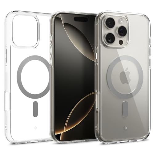 Caseology Capella Mag für iPhone 16 Pro Max Hülle [Ultraklar] Magnetischer Fallschutz in Militärqualität mit seitlichem Griffmuster, Schutzhülle für iPhone 16 Pro Max –Clear Gray von Caseology