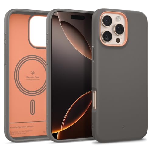 Caseology Nano Pop Mag für iPhone 16 Pro Hülle [Weiches und staubfreies Material] Magnetischer Fallschutz in Militärqualität mit seitlichem Griffmuster, Schutzhülle für iPhone 16 Pro - Papaya Gray von Caseology