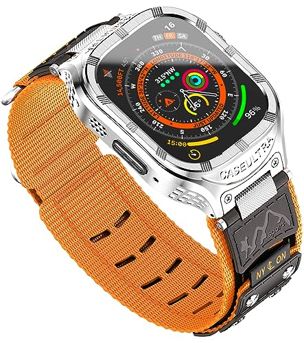 Caseultra Sport Nylon Armband Kompatibel für für Apple Watch Ultra 1/2 Armband (49mm),Robustes Ersatzarmband für UltraWide iWatch Ultra 1/2 Armband für Männer,Orange von Caseultra