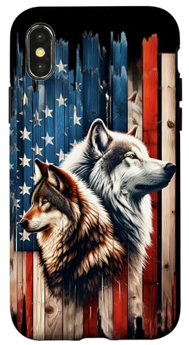 Hülle für iPhone X/XS Zwei Wölfe Vintage Amerikanische Flagge von Casey Case