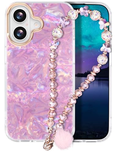 Casililor Kompatibel mit iPhone 16 Hülle 6,1" 2024 Schutzhülle Glitzernde Stoßfest Handyhülle 16 Case mit Schmetterling Handschlaufe für Frauen und Mädchen Glitter Pink von Casililor