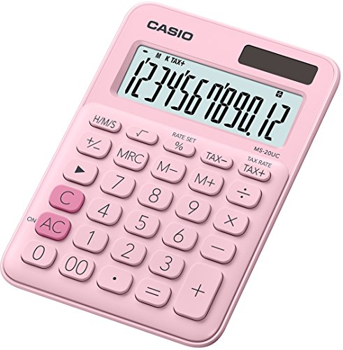 CASIO Tischrechner MS-20UC-PK, 12-stellig, in Trendfarben, Steuerberechnung, Zeitumrechnung, Solar-/Batteriebetrieb, 2.3 x 10.5 x 14.95 cm von Casio