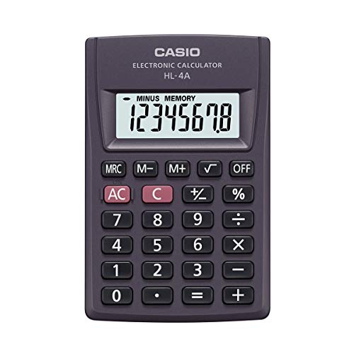 Casio Taschenrechner HL-4A, 8-stellig, mit +/- Vorzeichenwechsel, Quadratwurzel von Casio