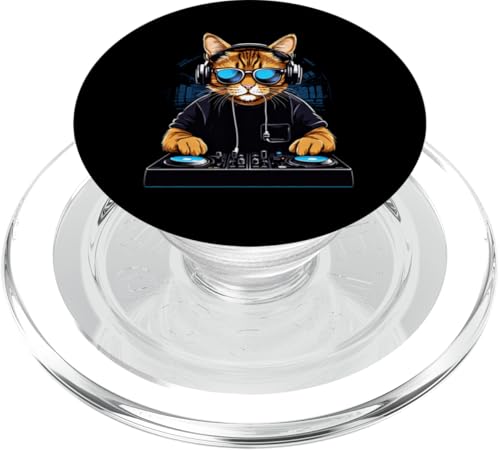 Cat DJ Techno Plattenspieler EDM Katze Elektronische Tanzmusik PopSockets PopGrip für MagSafe von Cat EDM Dj Producer Techno Dance Club