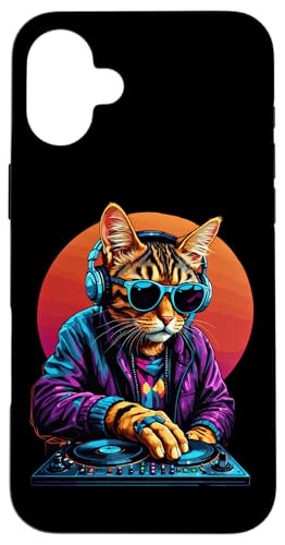 Hülle für iPhone 16 Plus Cat DJ Techno Plattenspieler EDM Katze Elektronische Tanzmusik von Cat EDM Dj Producer Techno Dance Club