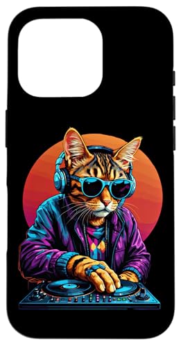 Hülle für iPhone 16 Pro Cat DJ Techno Plattenspieler EDM Katze Elektronische Tanzmusik von Cat EDM Dj Producer Techno Dance Club