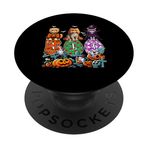 BOO Drei Halloween-Katzen Cosplay Hexe Mummy Lover PopSockets mit austauschbarem PopGrip von Cat Halloween Costume