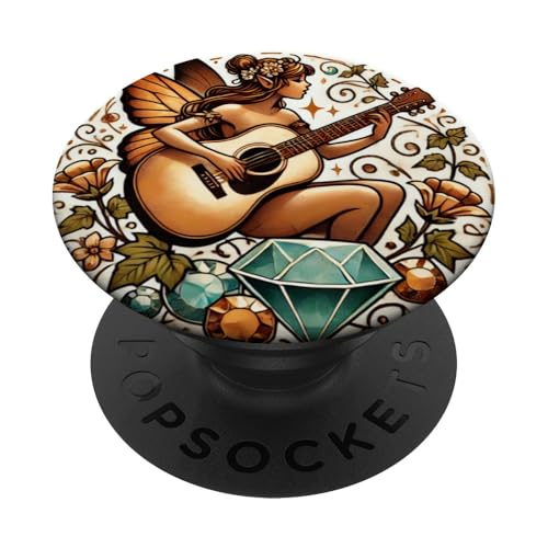 Gitarre, Feen-Illustration, Schöne Feen, Gitarren PopSockets Klebender PopGrip von Cat Snugg