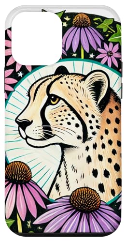 Hülle für iPhone 12 mini Geparden-Illustration, florale Gepardenkunst von Cat Snugg