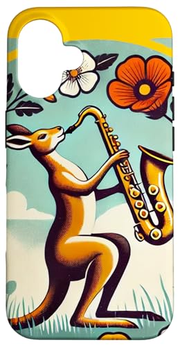 Hülle für iPhone 16 Saxophonspieler Känguru Illustration Lustige Saxophonspieler von Cat Snugg