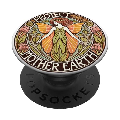 Protect Mother Earth Day Illustration Earthy Mama Kunstwerk PopSockets Klebender PopGrip von Cat Snugg