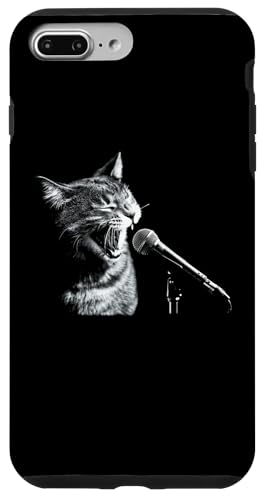 Hülle für iPhone 7 Plus/8 Plus Katze singt mit einem Mikrofon Rockstar Katze Musiker Lehrer von Cat With Microphone Singing Cat Music Teacher