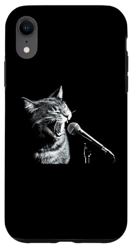 Hülle für iPhone XR Katze singt mit einem Mikrofon Rockstar Katze Musiker Lehrer von Cat With Microphone Singing Cat Music Teacher