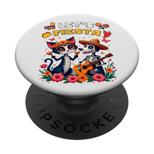 Floral Cat and Dog Sugar Skull Let's Fiesta Día los Muertos PopSockets Klebender PopGrip von Cat & Dog Sugar Skull Let’s Fiesta day of dead tee