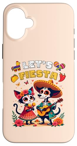 Hülle für iPhone 16 Plus Lustige Katze und Hund Sugar Skull Let's Fiesta Día los Muertos von Cat & Dog Sugar Skull Let’s Fiesta day of dead tee