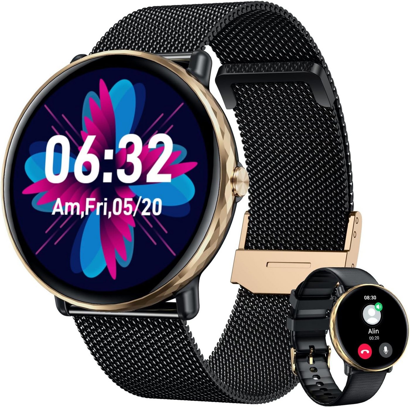 CatShin mit AMOLED Touchscreen Sport Fitness Smartwatch (1.43 Zoll, Android / iOS), Mit Wasserdicht blutdruck Schrittzähler Herzfrequenz Telefonfunktion von CatShin