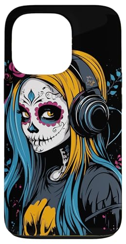 Hülle für iPhone 13 Pro Moderne Catrina mit Kopfhörern Dia de los Muertos von Catrina Sugar Skull Dia De Los Muertos Tattoo Art