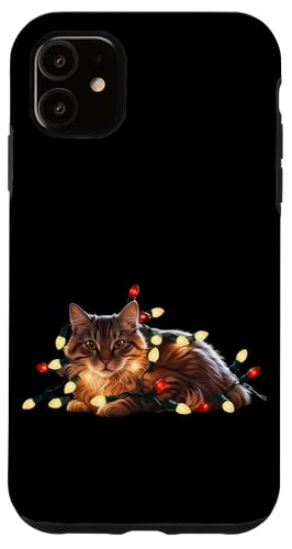 Hülle für iPhone 11 T-Shirt mit Katzen auf Katze schnurrende Weihnachtsbeleuchtung von Cats Light Up Feline Purring Christmas Store