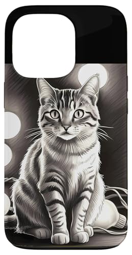 Hülle für iPhone 13 Pro T-Shirt mit Katzen auf Katze schnurrend Zeichnung Weihnachtsbeleuchtung von Cats Light Up Feline Purring Christmas Store