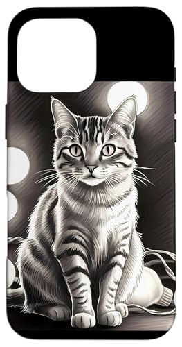 Hülle für iPhone 16 Pro Max T-Shirt mit Katzen auf Katze schnurrend Zeichnung Weihnachtsbeleuchtung von Cats Light Up Feline Purring Christmas Store