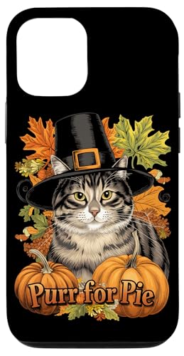 Hülle für iPhone 12/12 Pro Lustige Thanksgiving-Katze, Pilgrim Purr für Kuchen von Cats Lover Thanksgiving Boys Girls Men Women Tees