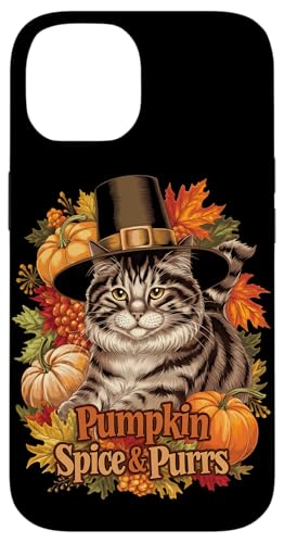 Hülle für iPhone 14 Lustiges Thanksgiving Katze Pilgrim Kürbis Gewürz und Schnurren von Cats Lover Thanksgiving Boys Girls Men Women Tees