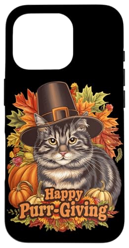 Hülle für iPhone 16 Pro Lustige Thanksgiving-Katze Pilgrim Happy Purr-Giving von Cats Lover Thanksgiving Boys Girls Men Women Tees