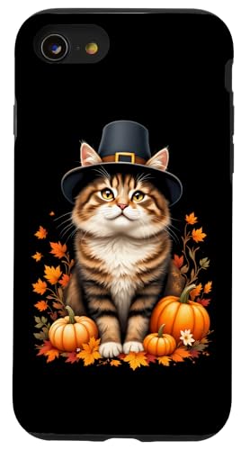 Hülle für iPhone SE (2020) / 7 / 8 Lustiger Thanksgiving-Katzenpilger mit Kürbis süßer Herbst von Cats Lover Thanksgiving Boys Girls Men Women Tees