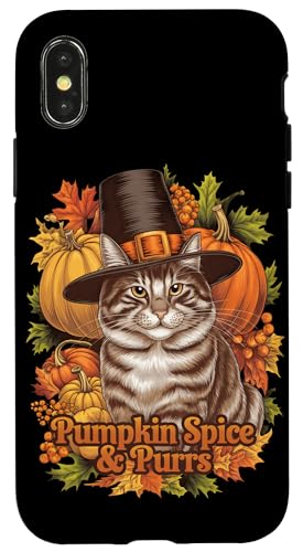 Hülle für iPhone X/XS Lustiges Thanksgiving Katze Pilgrim Kürbis Gewürz und Schnurren von Cats Lover Thanksgiving Boys Girls Men Women Tees