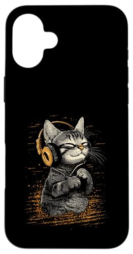 Hülle für iPhone 16 Plus Glückliche Katze mit Kopfhörern Süßes, musikliebendes Kitten von Cats Tees