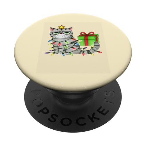 Festliche Katzen-Weihnachtsbeleuchtung Lustige Weihnachtskatze PopSockets Klebender PopGrip von Cats and Lights Funny