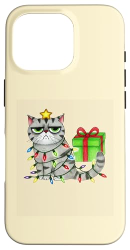 Hülle für iPhone 16 Pro Festliche Katzen-Weihnachtsbeleuchtung Lustige Weihnachtskatze von Cats and Lights Funny