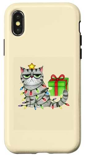 Hülle für iPhone X/XS Festliche Katzen-Weihnachtsbeleuchtung Lustige Weihnachtskatze von Cats and Lights Funny